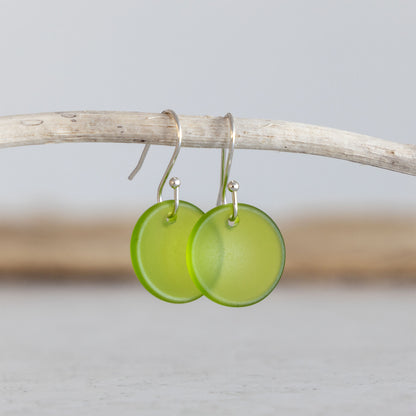 OLIVE CIRCLE COASTAL GLASS EARRINGS | SILVER PLATED