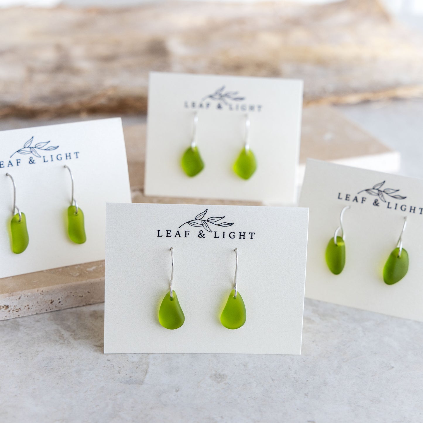 OLIVE COASTAL GLASS DROP EARRINGS | STERLING SILVER