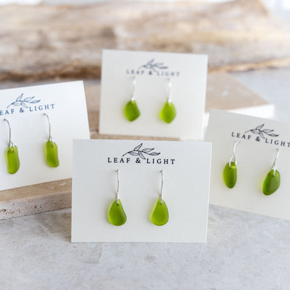 OLIVE COASTAL GLASS DROP EARRINGS | STERLING SILVER
