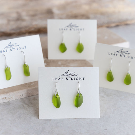 OLIVE COASTAL GLASS DROP EARRINGS | STERLING SILVER