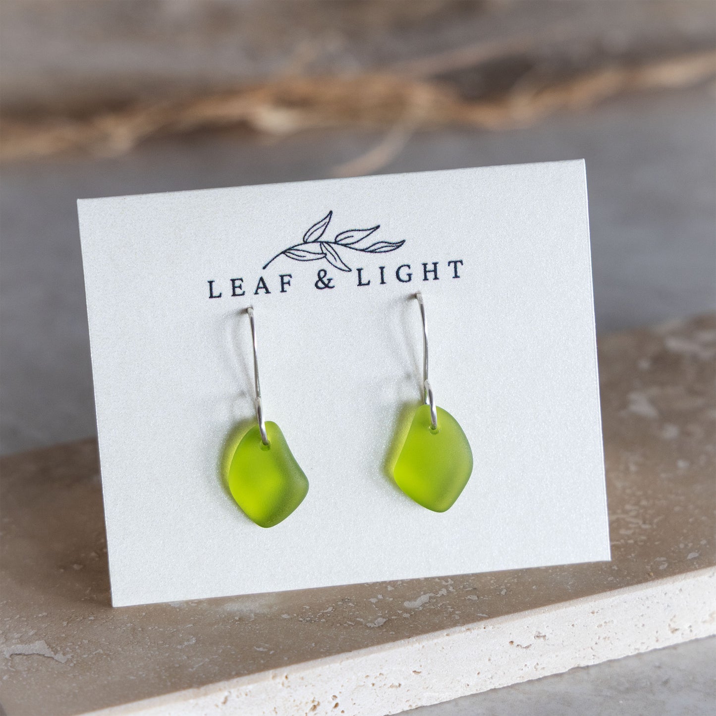 OLIVE COASTAL GLASS DROP EARRINGS | STERLING SILVER