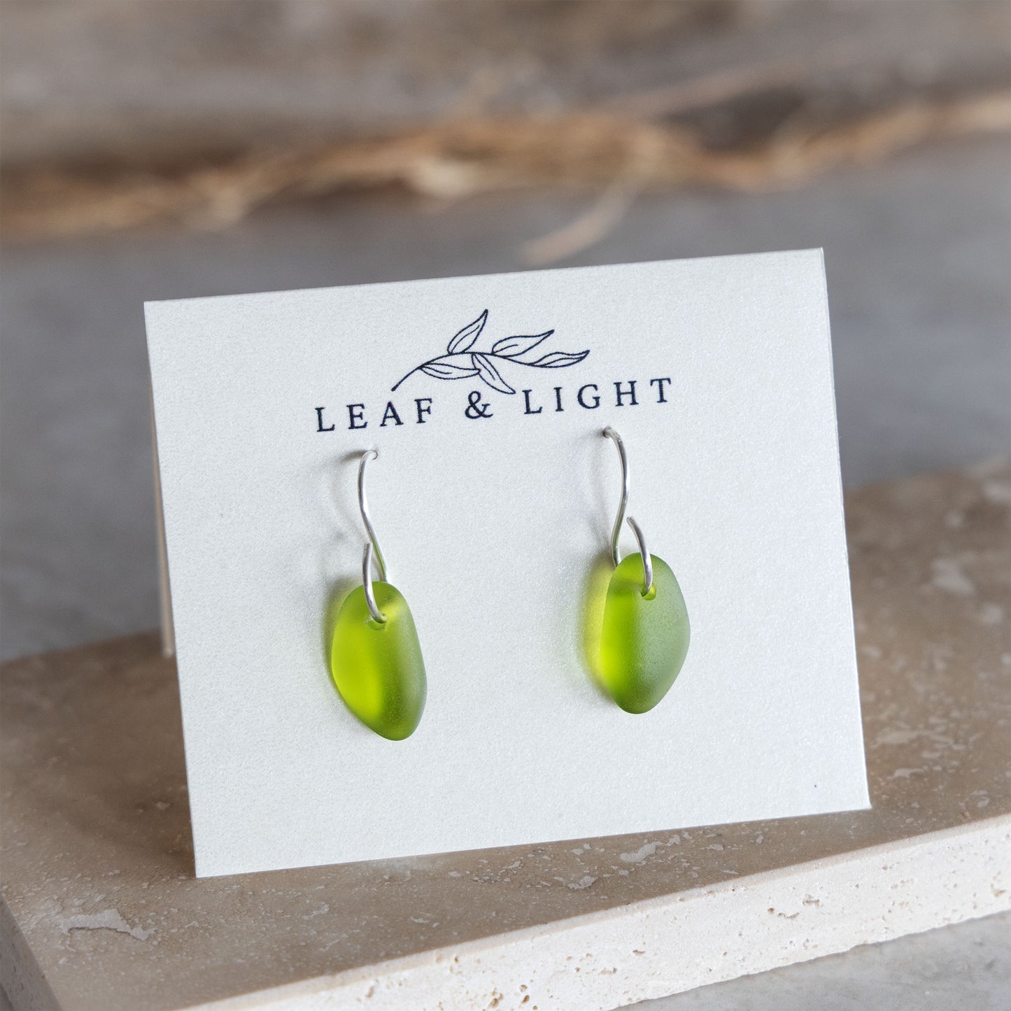 OLIVE COASTAL GLASS DROP EARRINGS | STERLING SILVER
