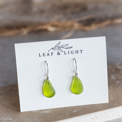 OLIVE COASTAL GLASS DROP EARRINGS | STERLING SILVER