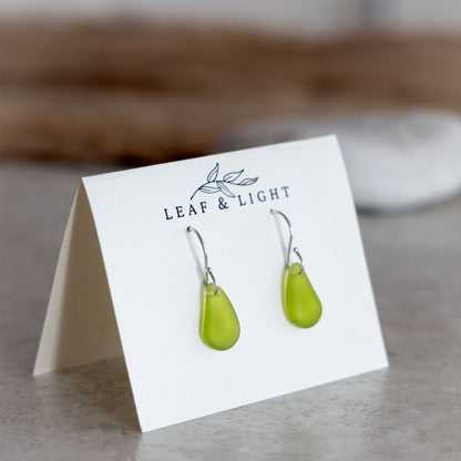 OLIVE COASTAL GLASS DROP EARRINGS | STERLING SILVER