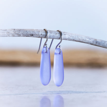 LAVENDER BLUE TEARDROP COASTAL GLASS EARRINGS | STERLING SILVER