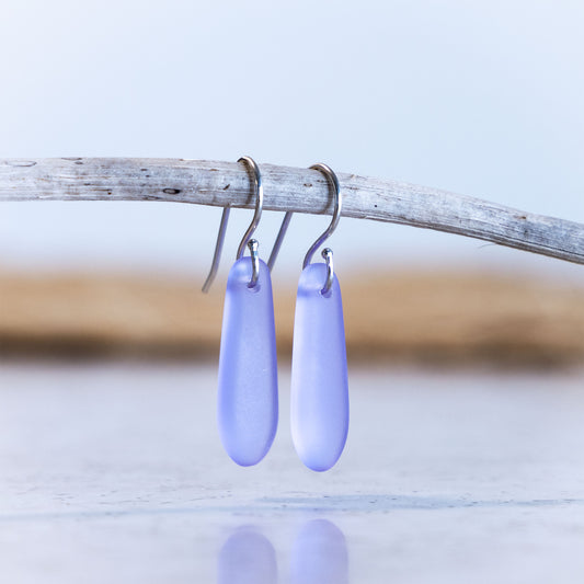 LAVENDER BLUE TEARDROP COASTAL GLASS EARRINGS | STERLING SILVER
