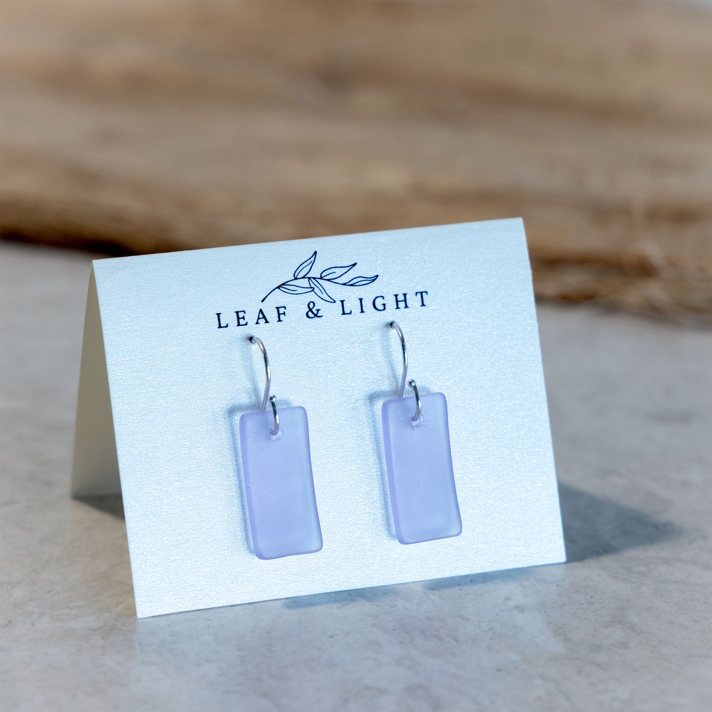 LAVENDER BLUE RECTANGLE COASTAL GLASS EARRINGS | STERLING SILVER