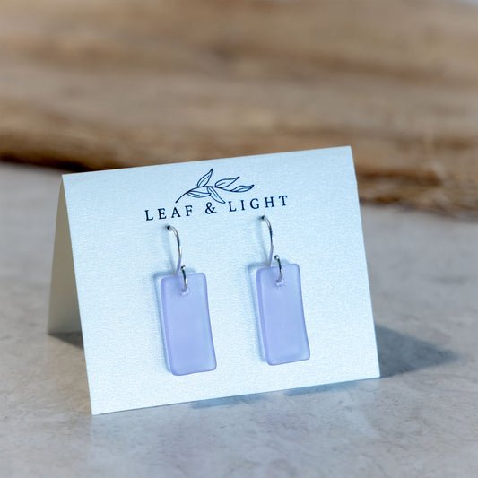 LAVENDER BLUE RECTANGLE COASTAL GLASS EARRINGS | STERLING SILVER