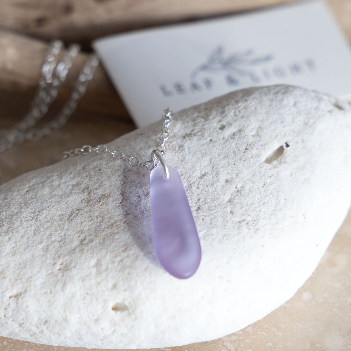 LAVENDER BLUE TEARDROP COASTAL GLASS NECKLACE | SILVER PLATED