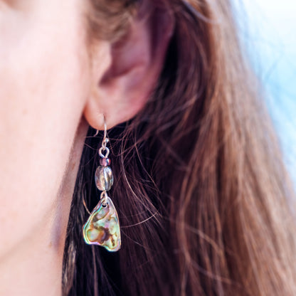 SILVER PLATED PAUA SHELL EARRINGS WITH VINTAGE GLASS