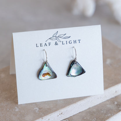 SILVER PLATED PAUA SHELL DROP EARRINGS - PETITE
