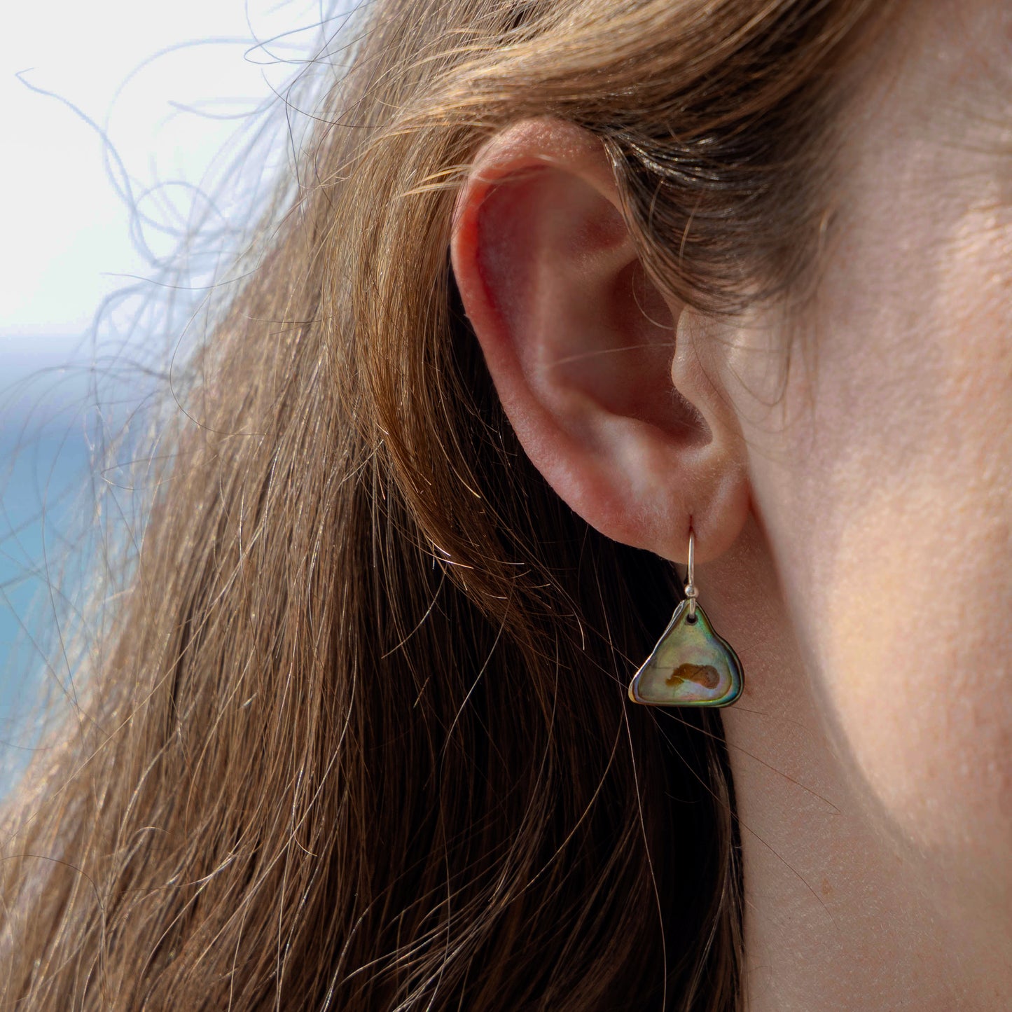 SILVER PLATED PAUA SHELL DROP EARRINGS - PETITE