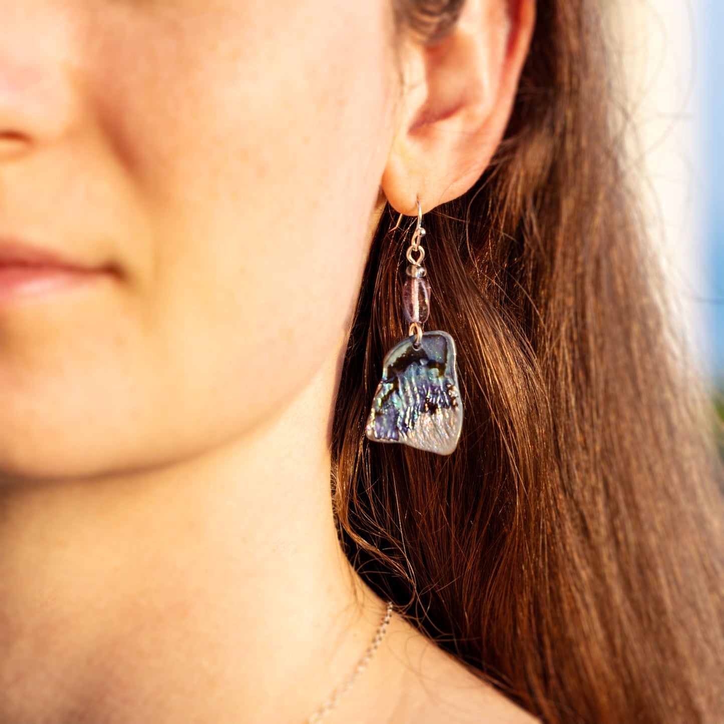 STERLING SILVER PAUA SHELL EARRINGS WITH VINTAGE GLASS