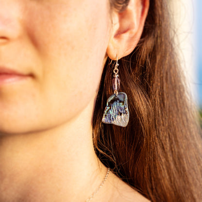STERLING SILVER PAUA SHELL EARRINGS WITH VINTAGE GLASS
