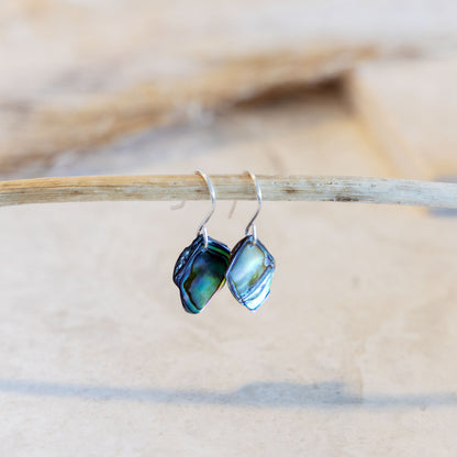 PAUA SHELL EARRINGS | PETITE STERLING SILVER DROP EARRINGS