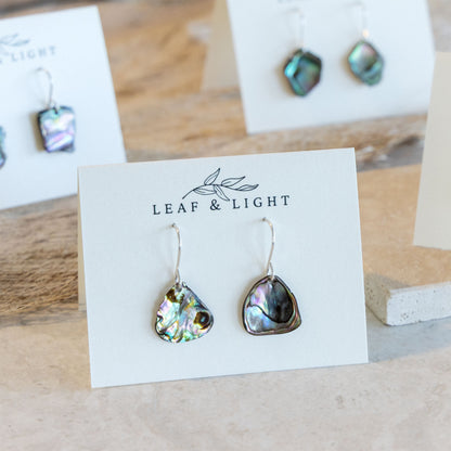 PAUA SHELL EARRINGS | PETITE STERLING SILVER DROP EARRINGS