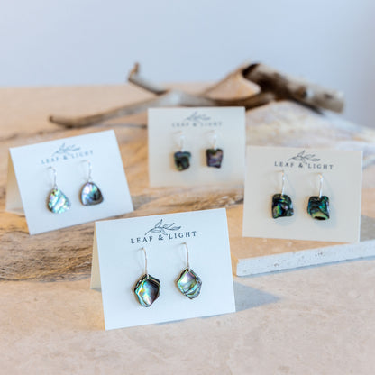 PAUA SHELL EARRINGS | PETITE STERLING SILVER DROP EARRINGS