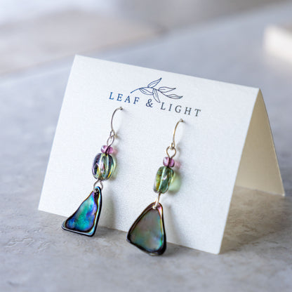 STERLING SILVER PAUA SHELL EARRINGS WITH VINTAGE GLASS