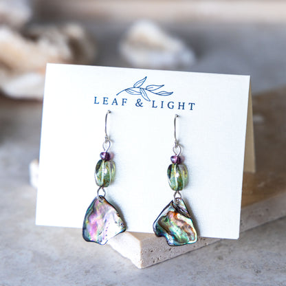 STERLING SILVER PAUA SHELL EARRINGS WITH VINTAGE GLASS