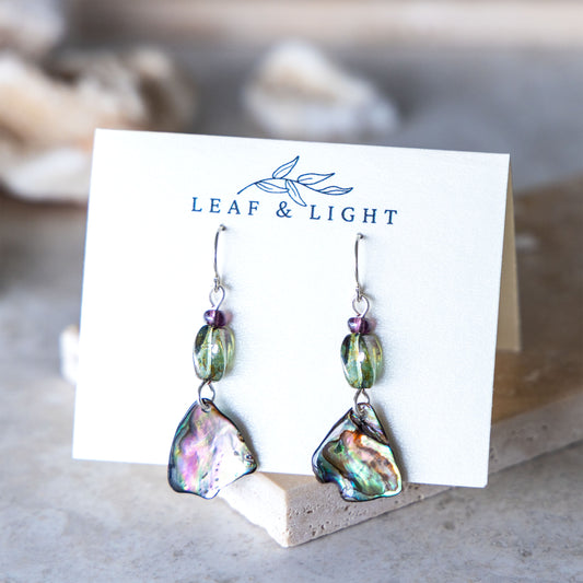 STERLING SILVER PAUA SHELL EARRINGS WITH VINTAGE GLASS