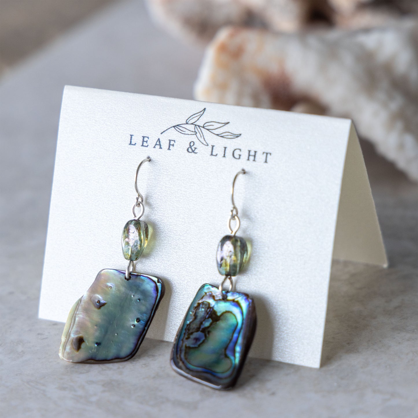STERLING SILVER PAUA SHELL EARRINGS WITH VINTAGE GLASS