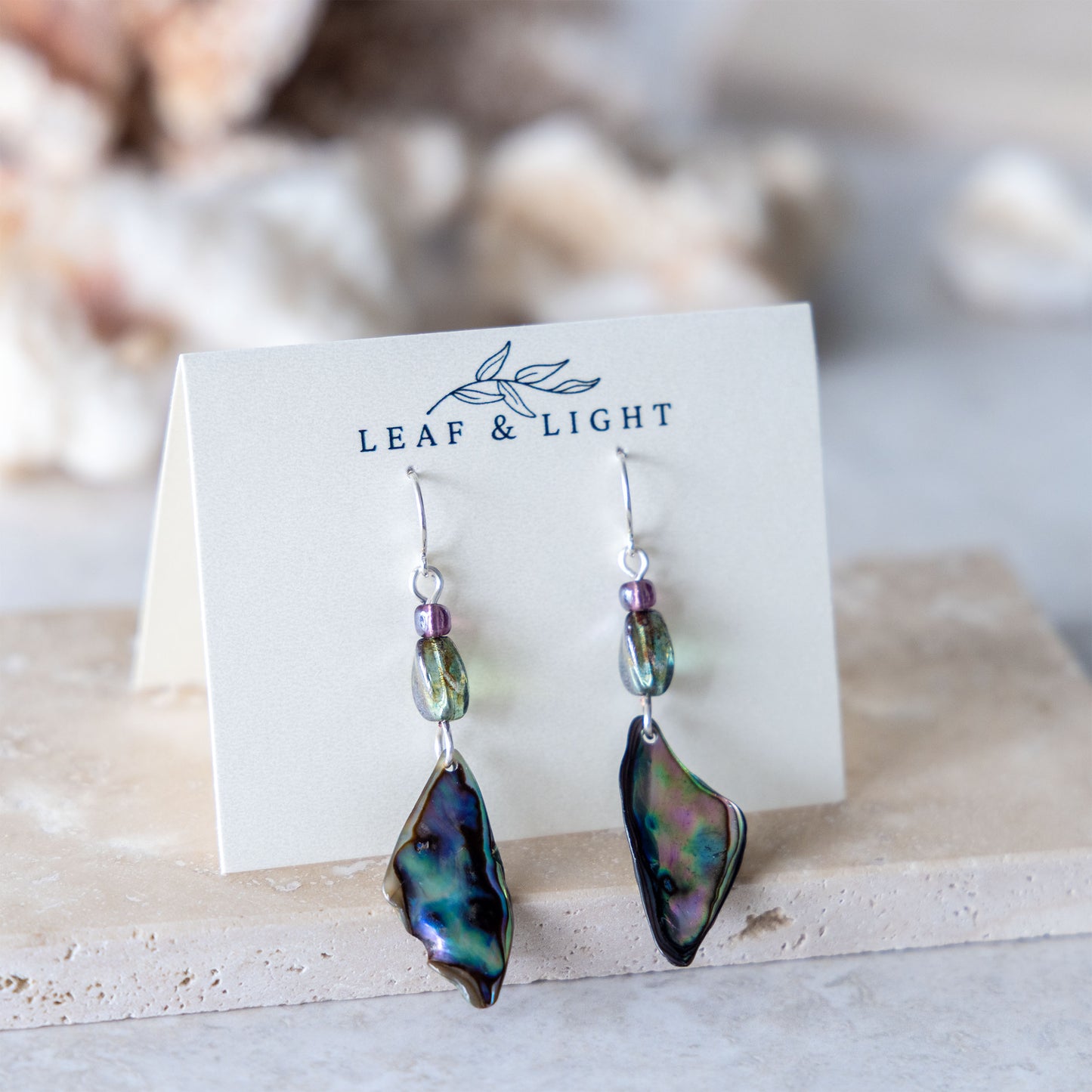 STERLING SILVER PAUA SHELL EARRINGS WITH VINTAGE GLASS