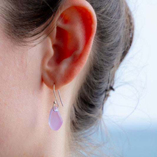 LAVENDER BLUE COASTAL GLASS DROP EARRINGS | SILVER PLATED
