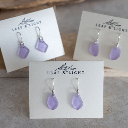 LAVENDER BLUE COASTAL GLASS DROP EARRINGS | SILVER PLATED