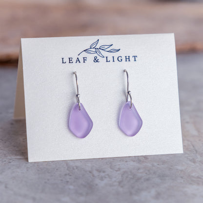 LAVENDER BLUE COASTAL GLASS DROP EARRINGS | SILVER PLATED
