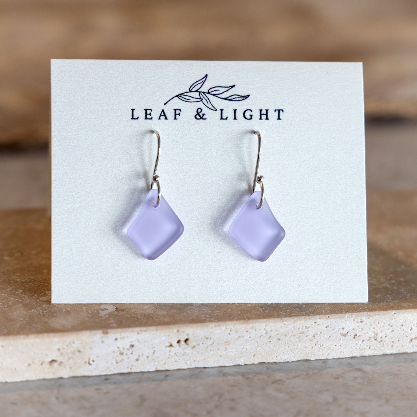 LAVENDER BLUE COASTAL GLASS DROP EARRINGS | SILVER PLATED