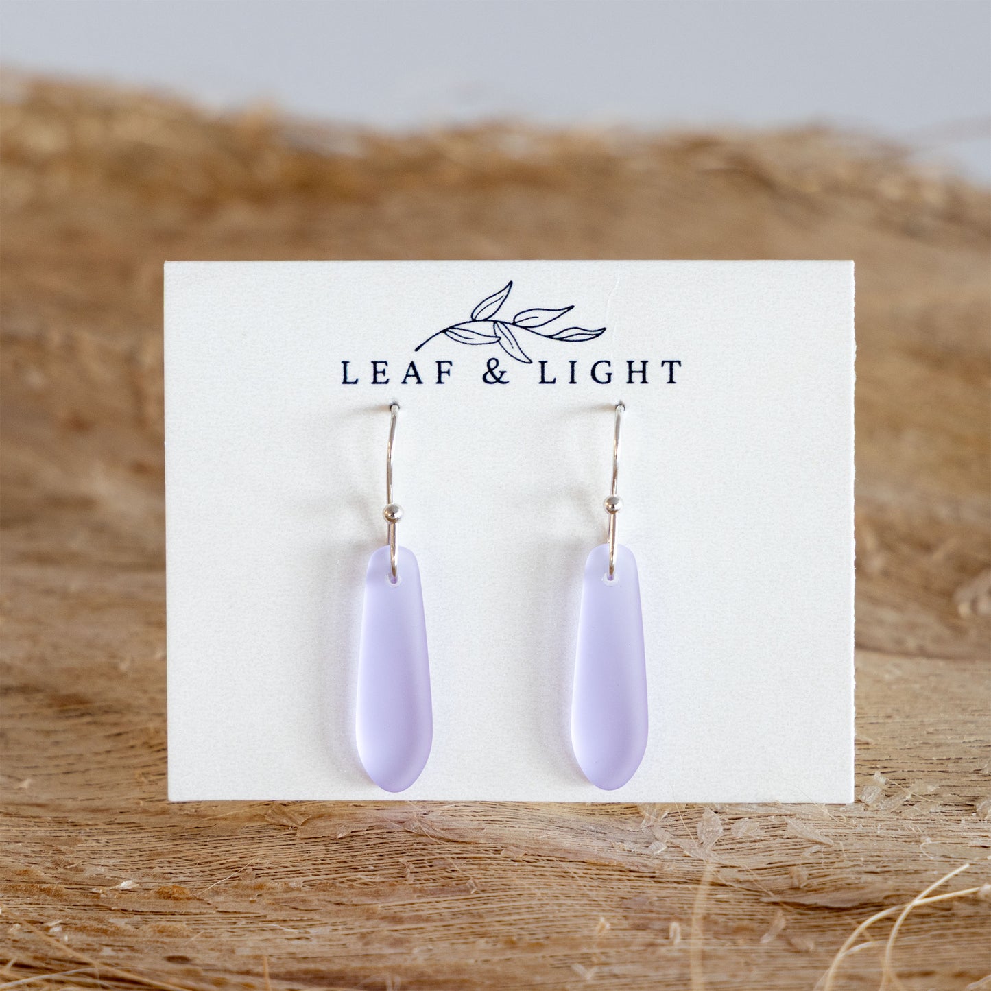 LAVENDER BLUE TEARDROP COASTAL GLASS EARRINGS | SILVER PLATED
