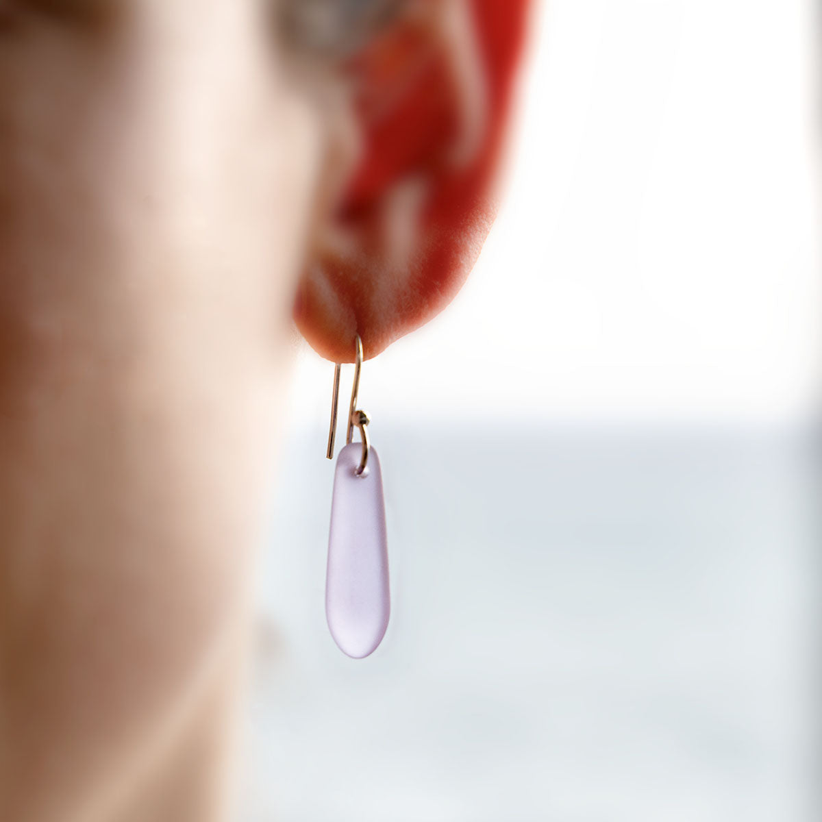 LAVENDER BLUE TEARDROP COASTAL GLASS EARRINGS | SILVER PLATED