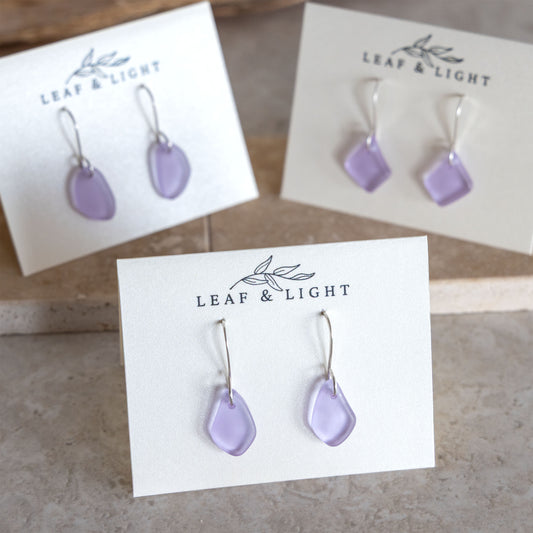 LAVENDER BLUE COASTAL GLASS DROP EARRINGS | STERLING SILVER