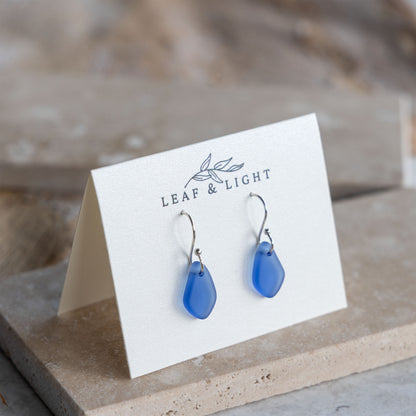 BLUE COASTAL GLASS DROP EARRINGS | SILVER PLATED