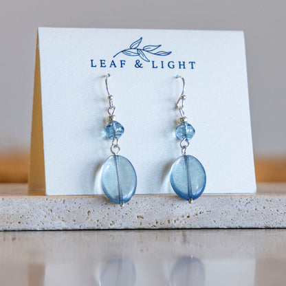 LUMINOUS BLUE OVAL DANGLE EARRINGS | SILVER PLATED