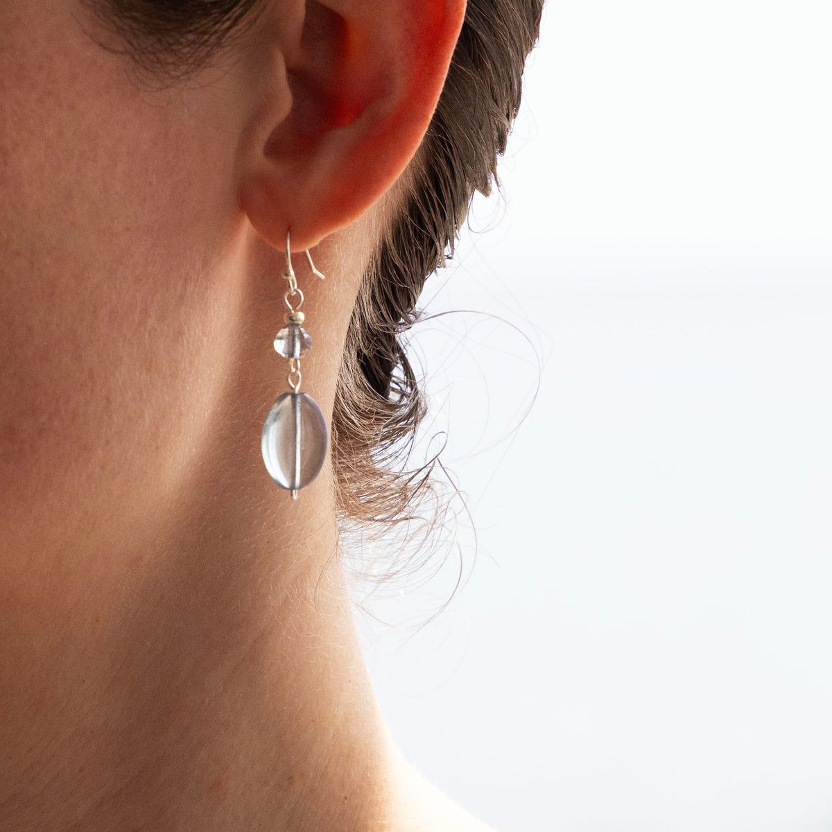 LUMINOUS BLUE OVAL DANGLE EARRINGS | SILVER PLATED