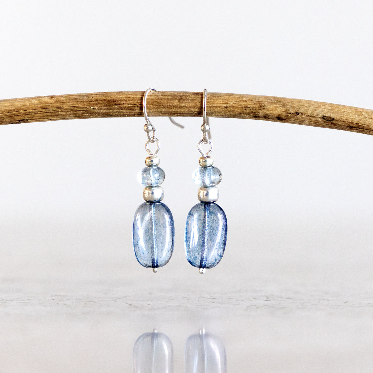 LUMINOUS BLUE CLASSIC RECTANGLE EARRINGS | SILVER PLATED