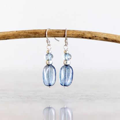 LUMINOUS BLUE CLASSIC RECTANGLE EARRINGS | SILVER PLATED