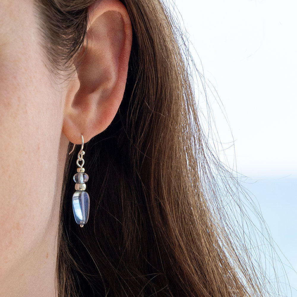 LUMINOUS BLUE CLASSIC RECTANGLE EARRINGS | SILVER PLATED