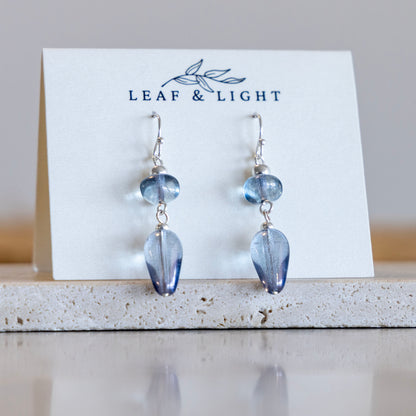 LUMINOUS BLUE TEARDROP DANGLE EARRINGS | SILVER PLATED