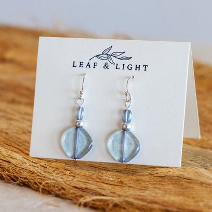 LUSTER BLUE GLASS CLASSIC DROP EARRINGS | SILVER PLATED