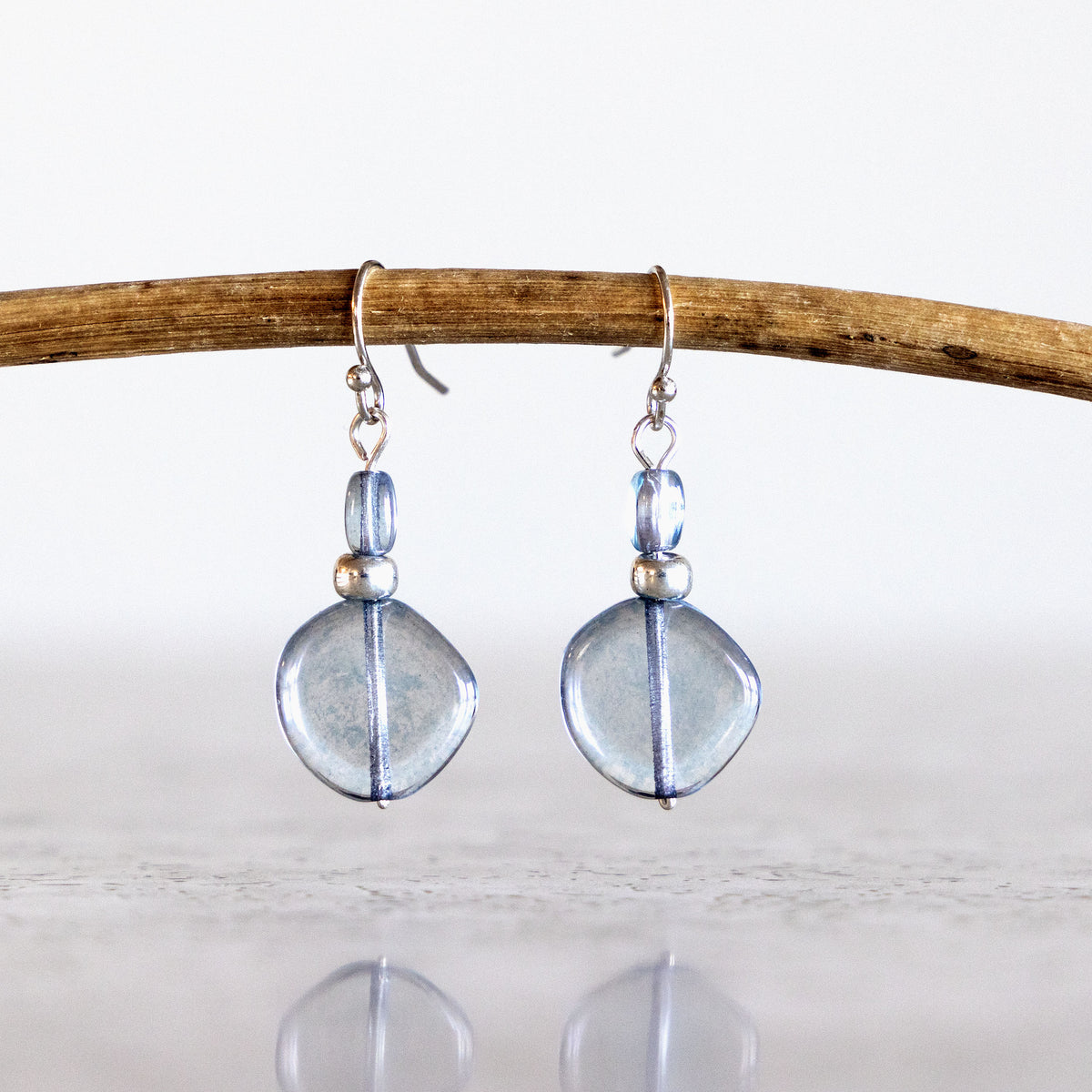 LUSTER BLUE GLASS CLASSIC DROP EARRINGS | SILVER PLATED