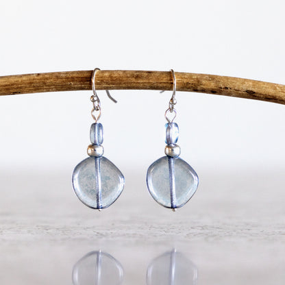 LUSTER BLUE GLASS CLASSIC DROP EARRINGS | SILVER PLATED