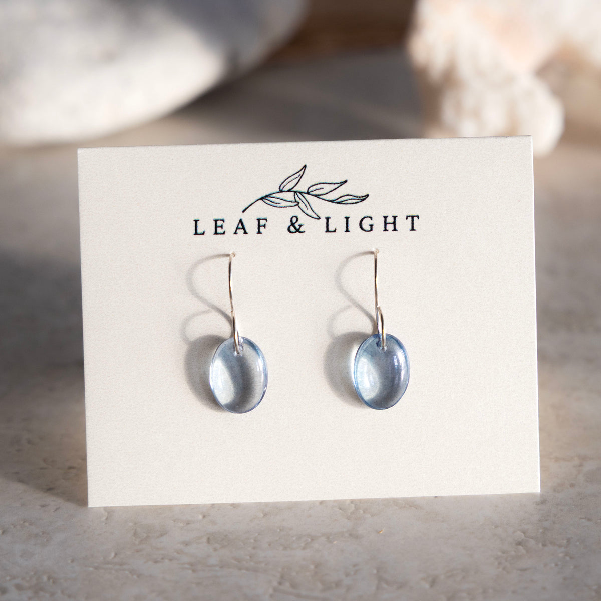BLUE LUSTER OVAL GLASS ULTRALIGHT EARRINGS | STERLING SILVER