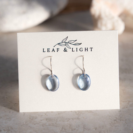 BLUE LUSTER OVAL GLASS ULTRALIGHT EARRINGS | STERLING SILVER