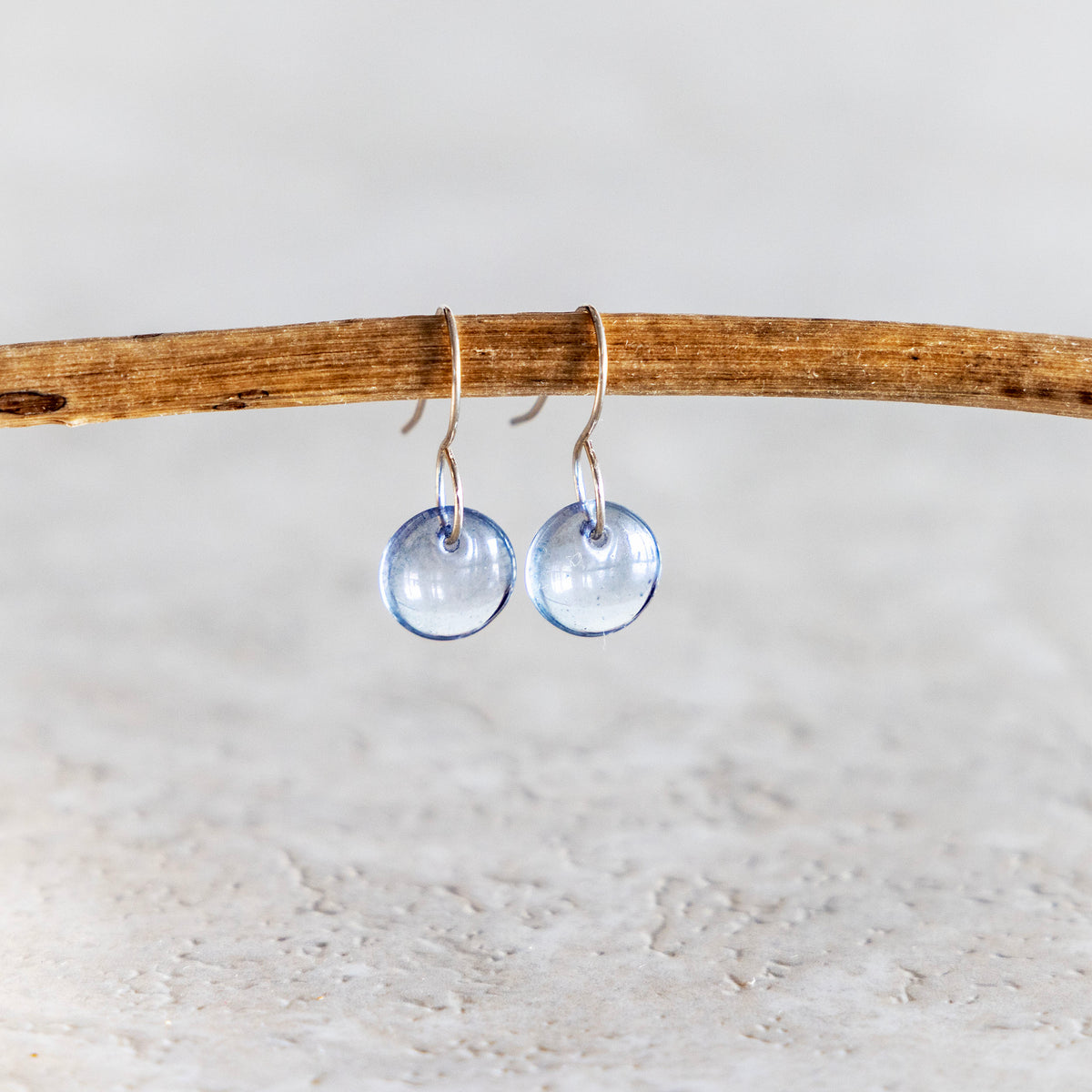 BLUE LUSTER TINY CIRCLE GLASS EARRINGS | STERLING SILVER
