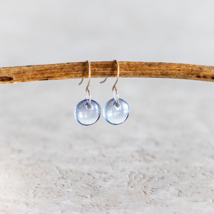 BLUE LUSTER TINY CIRCLE GLASS EARRINGS | STERLING SILVER