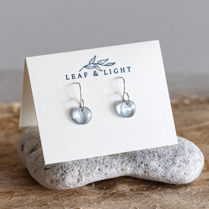 BLUE LUSTER TINY CIRCLE GLASS EARRINGS | STERLING SILVER