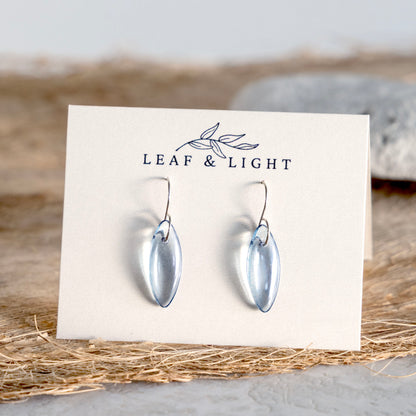 LIGHT BLUE LUSTER MARQUISE GLASS EARRINGS | STERLING SILVER