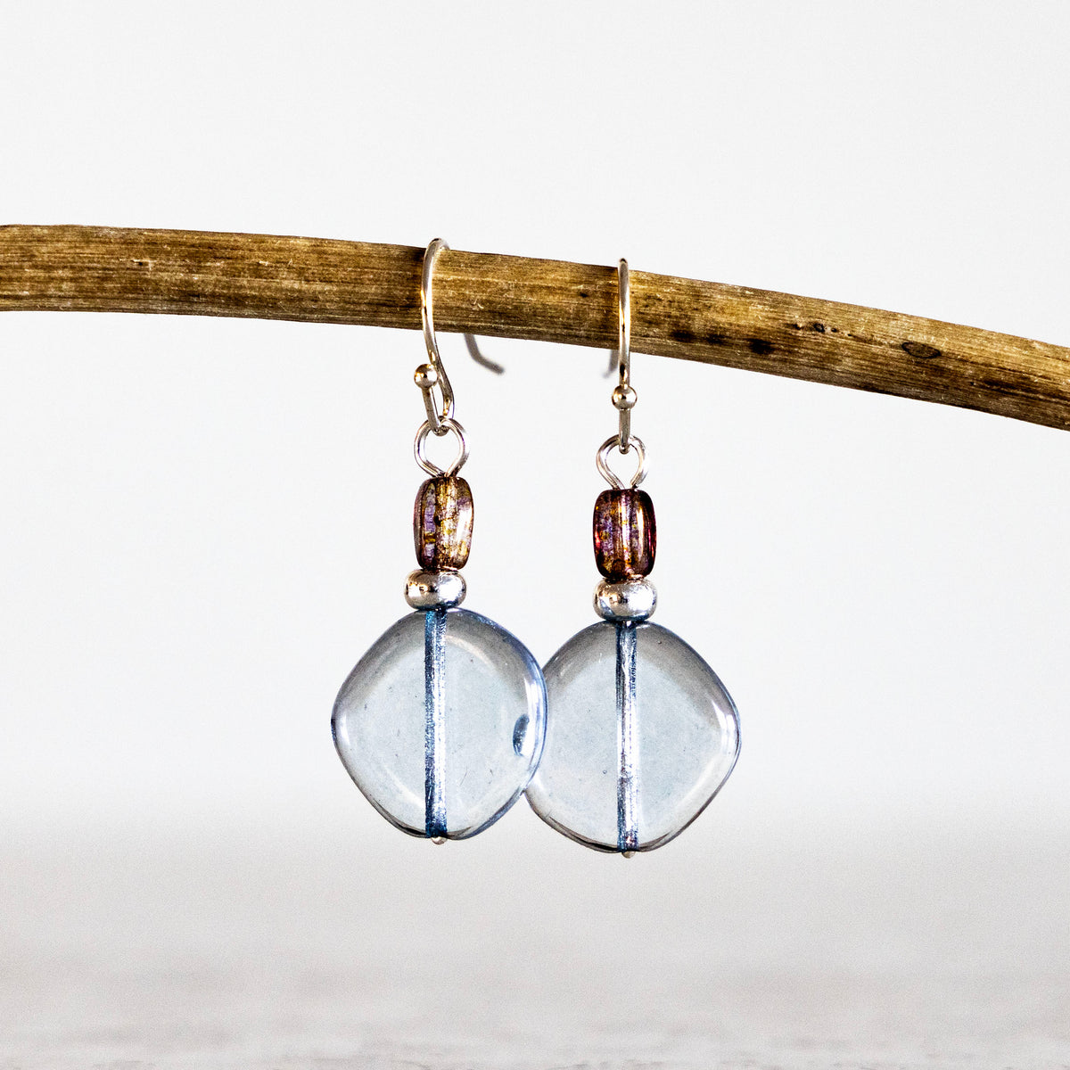 LUMINOUS BLUE AND BROWN CLASSIC DROP EARRINGS | SILVER PLATED